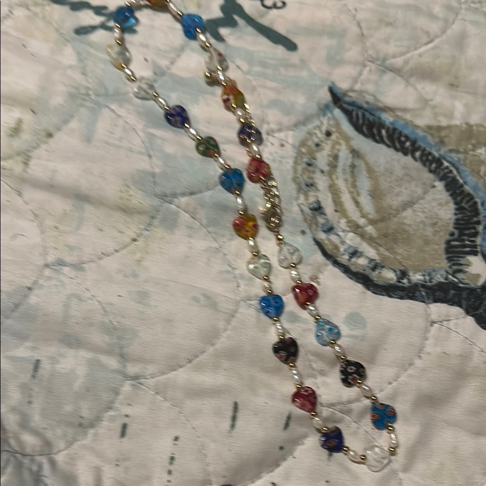 Blue and Red Beaded Necklace with Delicate Design